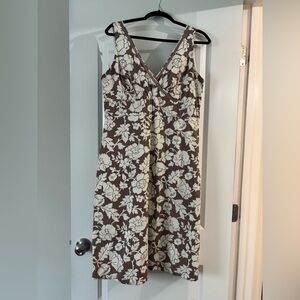 Boden Brown Midi Dress with Cream Floral Print
